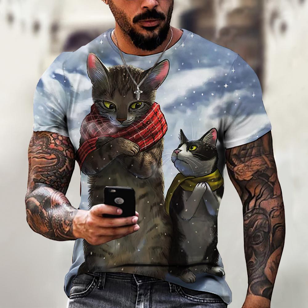 Handsome Motorcycle Cat 3D Print Summer Men's Round Neck T-shirt Casual Short Sleeve Oversized Pullover Fashion Trend Men Clothing