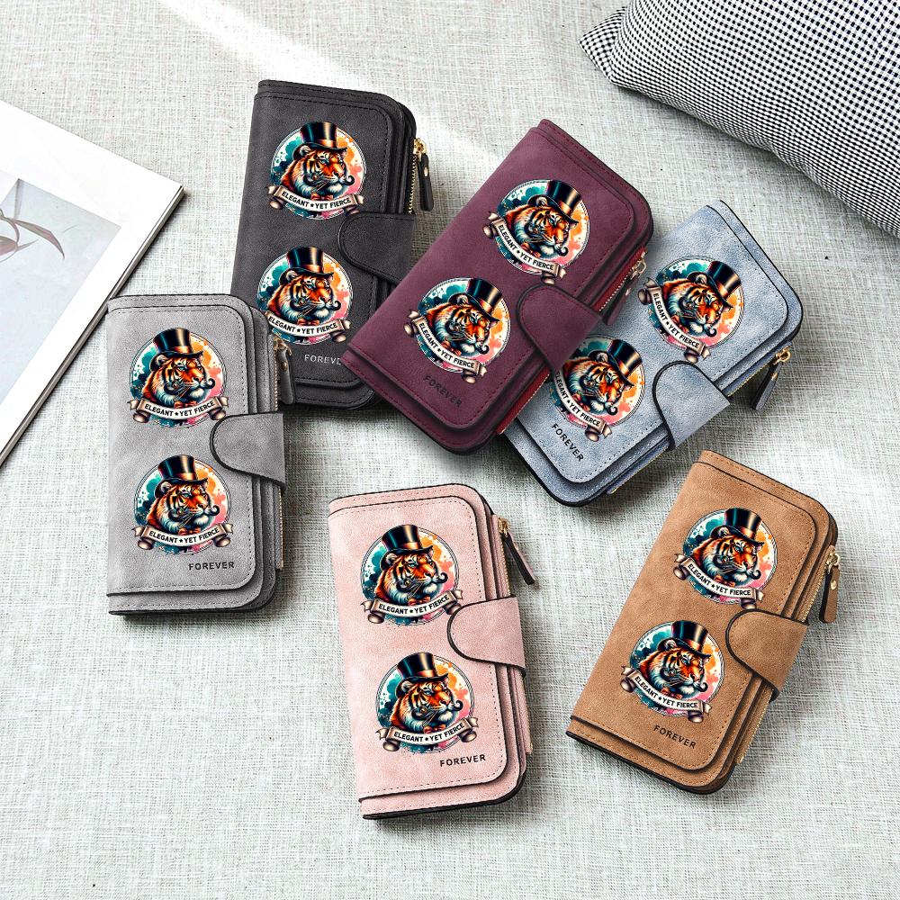 Elegant Tiger Print Long Wallet Faux Leather Multi Card Holder Fashion Purse
