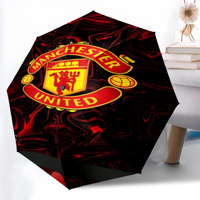1pc Sturdy 8-Bone Auto Umbrella, Manchester United Manchester City Umbrella, Digital Printed, Foldable Umbrella for On-the-Go Outdoor Use