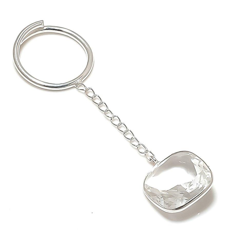 Natural White Topaz Gemstone 925 Sterling Silver Jewelry Keychain 3.15  ETC-13836