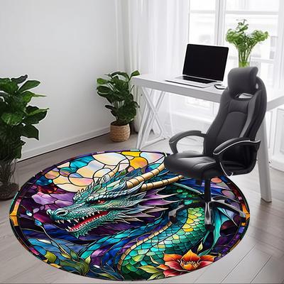 1pc Dragon StainedGlass Office Round Area Rug, Under Office Chairs Bedroom Living Room Home Decor, Room Deco