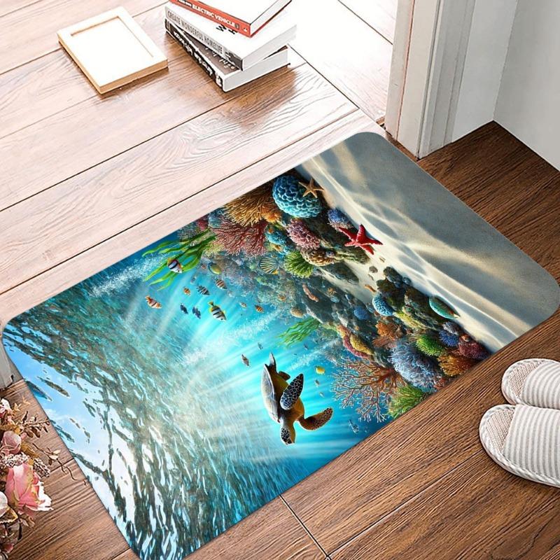 The Underwater World Printing Non Slip Small Rug Waterproof Easy To Clean Floor Mat for Indoor Outdoor Use Durable Home Decor