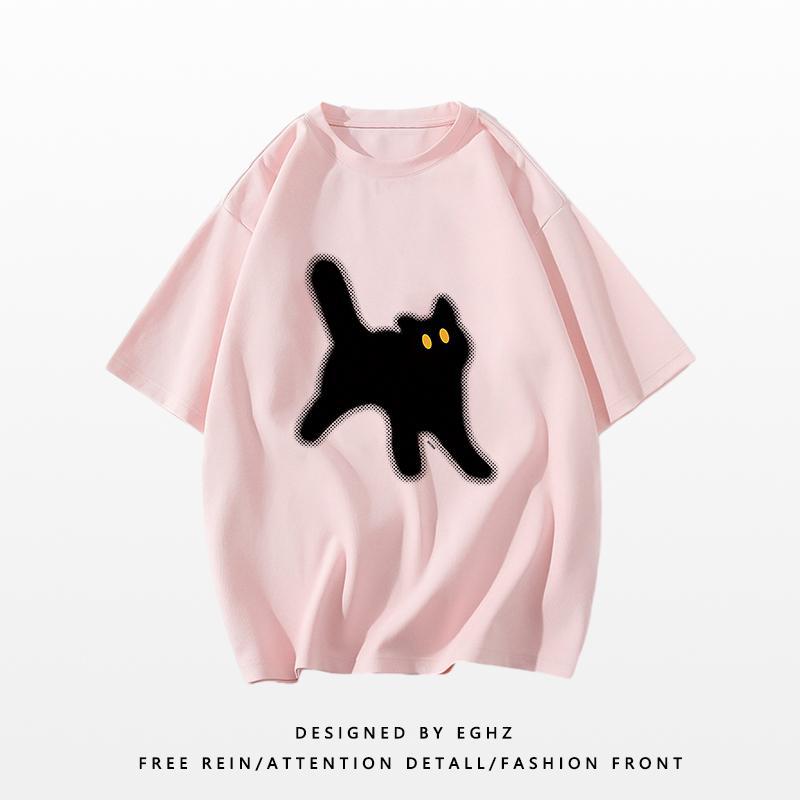 Kurzärmeliges Damen-T-Shirt Locker Lässig Dopamin Reine Baumwolle Rundhals Oberteil T-Shirts Damen
