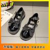 Bow pearl thick-soled anti-slip and versatile small leather shoes for the summer of 2025 new French vintage Mary Jane shoes for women