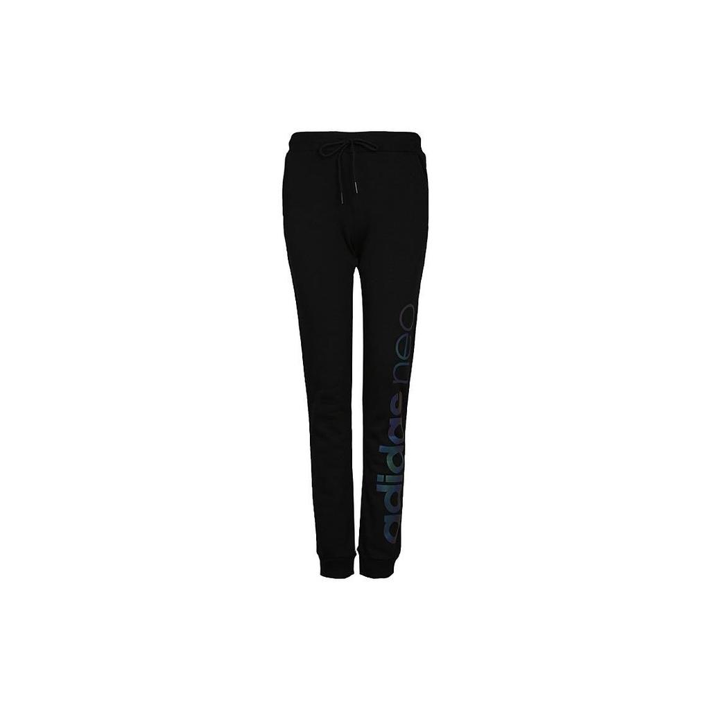 Adidas Neo Gradient Logo Print Solid Color Cuffed Casual Pants Women Pants Black CX5276