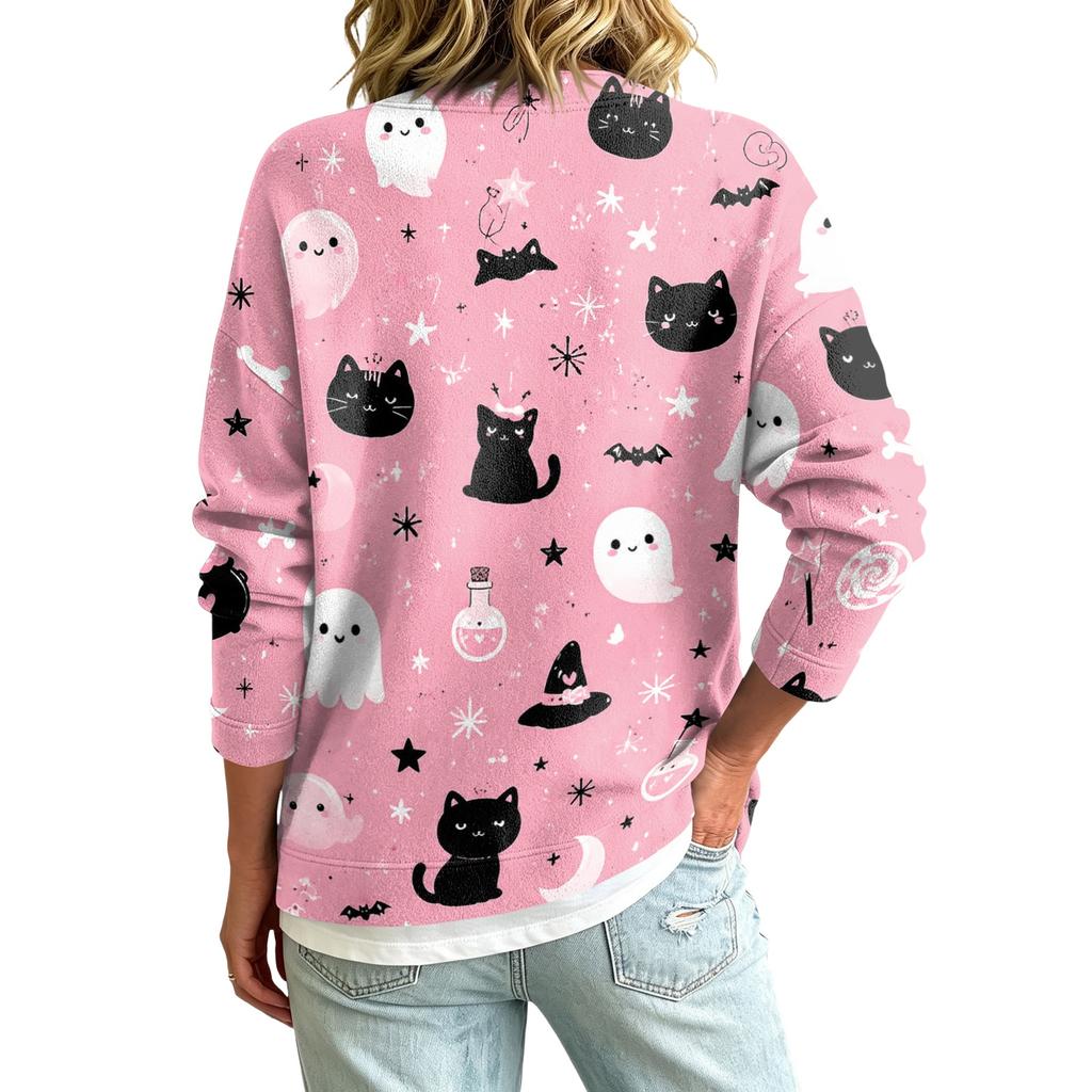 Lässige Damen-Jacke mit langen Ärmeln und Halloween-Print für Partykostüme und den Alltag
