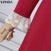 VONDA Women Autumn Lace Round Neck Long Sleeve Dresses