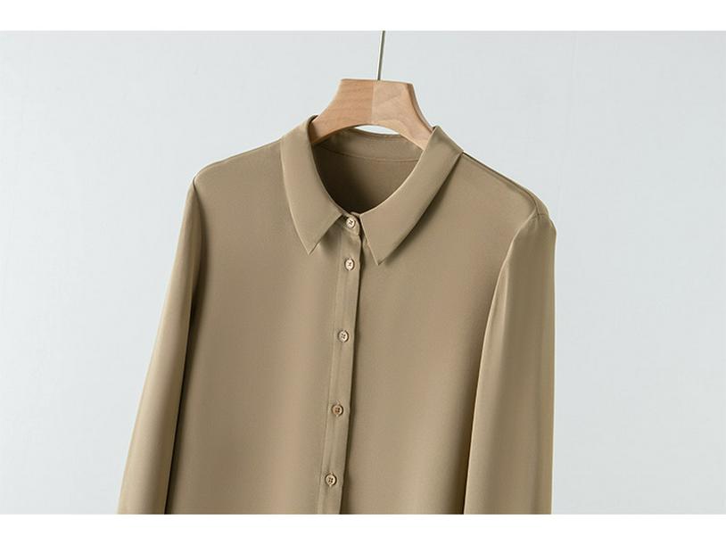 2025 Spring Women's Long Sleeve Silk Blouse - Luxurious Mulberry Solid Color Shirt