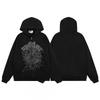 Mens Spider Web Graphic Hoodie High Street Loose Fit Long Sleeve Pullover Teens