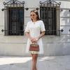 Elegant Knit Mini Dress Women Street Slim High Waist Short Sleeve Rib Sweater Dresses Vacation Bodycon Knitwear Dress