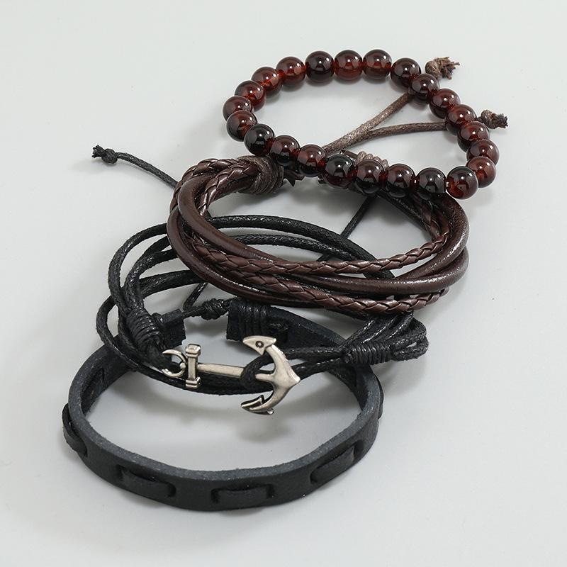 DIY Minimalist Retro Woven Ship Anchor Cowhide Bracelet Leather Bracelet Multi-layer Set Navigation Bracelet