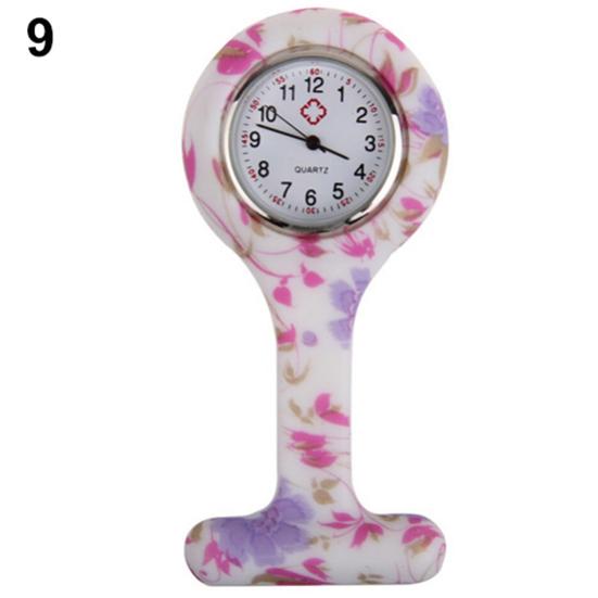 Fashion Patterned Silicone Nurses Brooch Tunic Fob Pocket Watch Stainless Dial