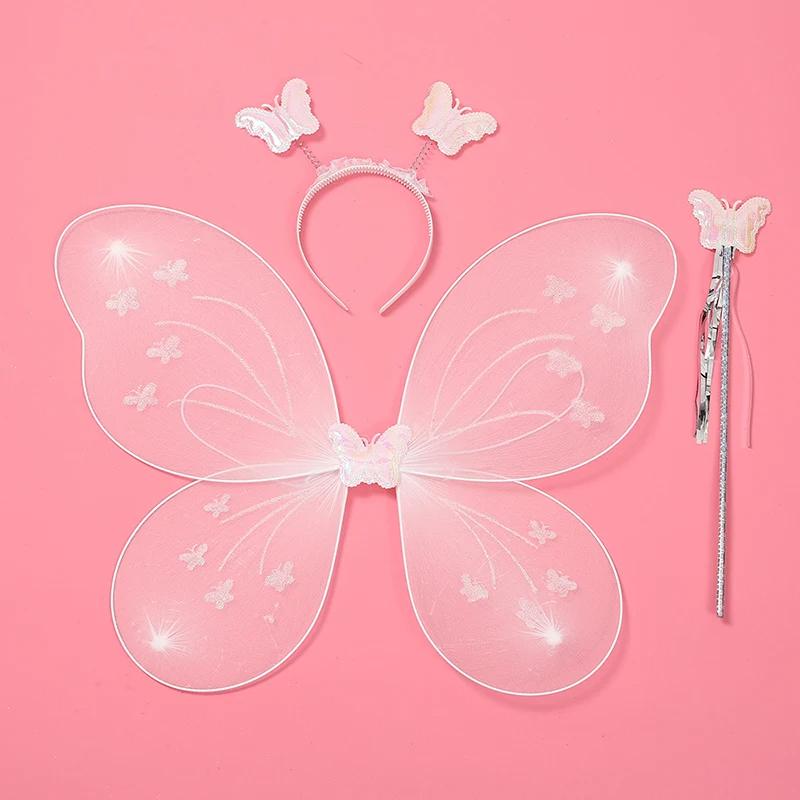 Led Butterfly Wings Light Up Angel Wings Kids Hair Bows Girl Headband Costume Girls Dress Props Party Angel Luminous Fairy Wings