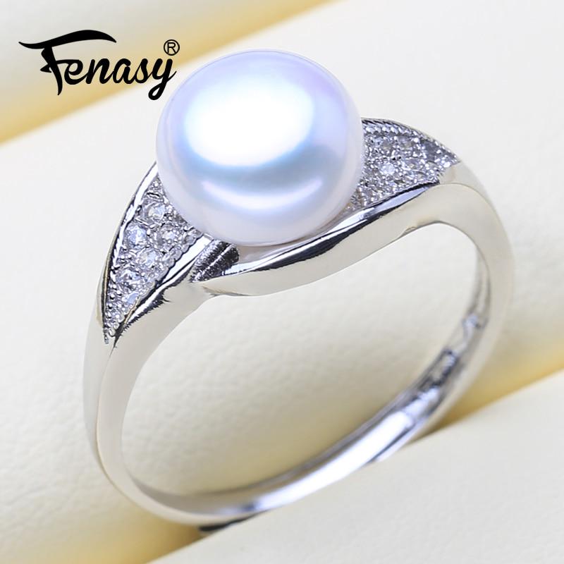 

Кольца FENASY с натуральным пресноводным жемчугом для женщин, модное женское регулируемое кольцо с кубическим цирконием CZ