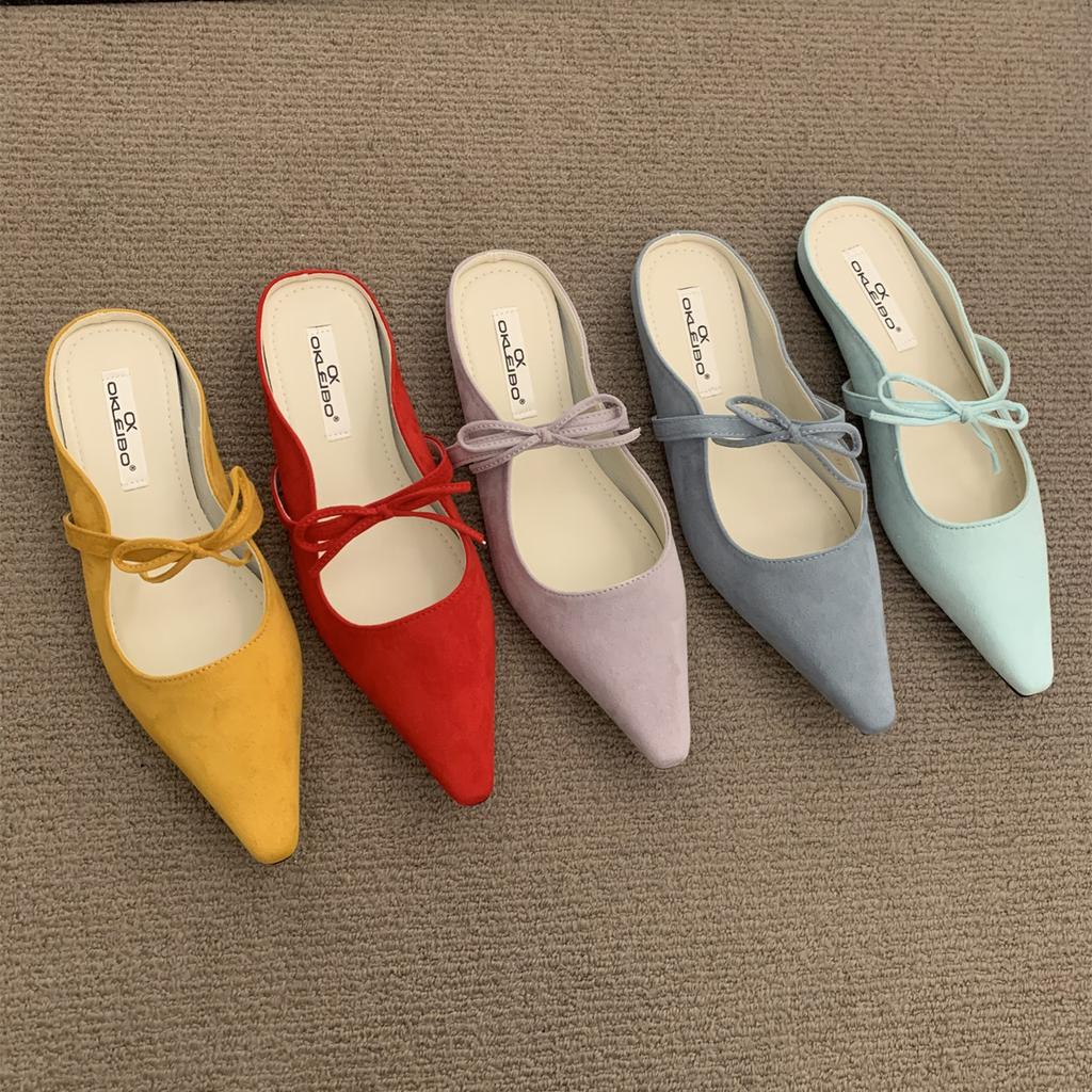 Fashion Female Shoes Ladies' Slippers Flock Cover Toe Luxury Slides Butterfly-Knot 2025 Designer Pointed Butterfly-knot Mary Janes