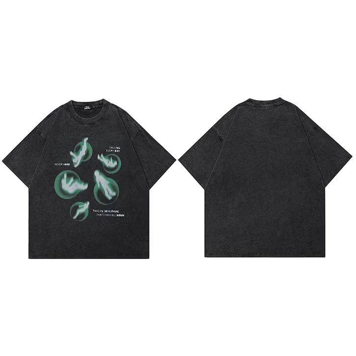 

Hip Hop Streetwear Men TShirt Oversized Green Graphic T Shirt Retro Vintage Washed Black Tshirt Unisex Tops Tees Cotton M