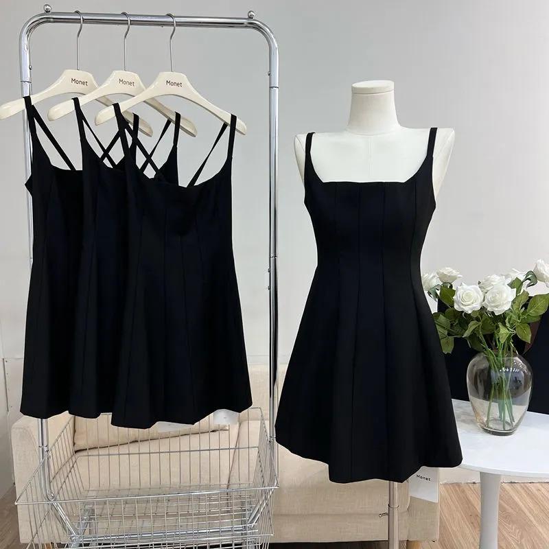 Womens Black Square Neck Crisscross Back Sleeveless A Line Mini Dress S чёрный