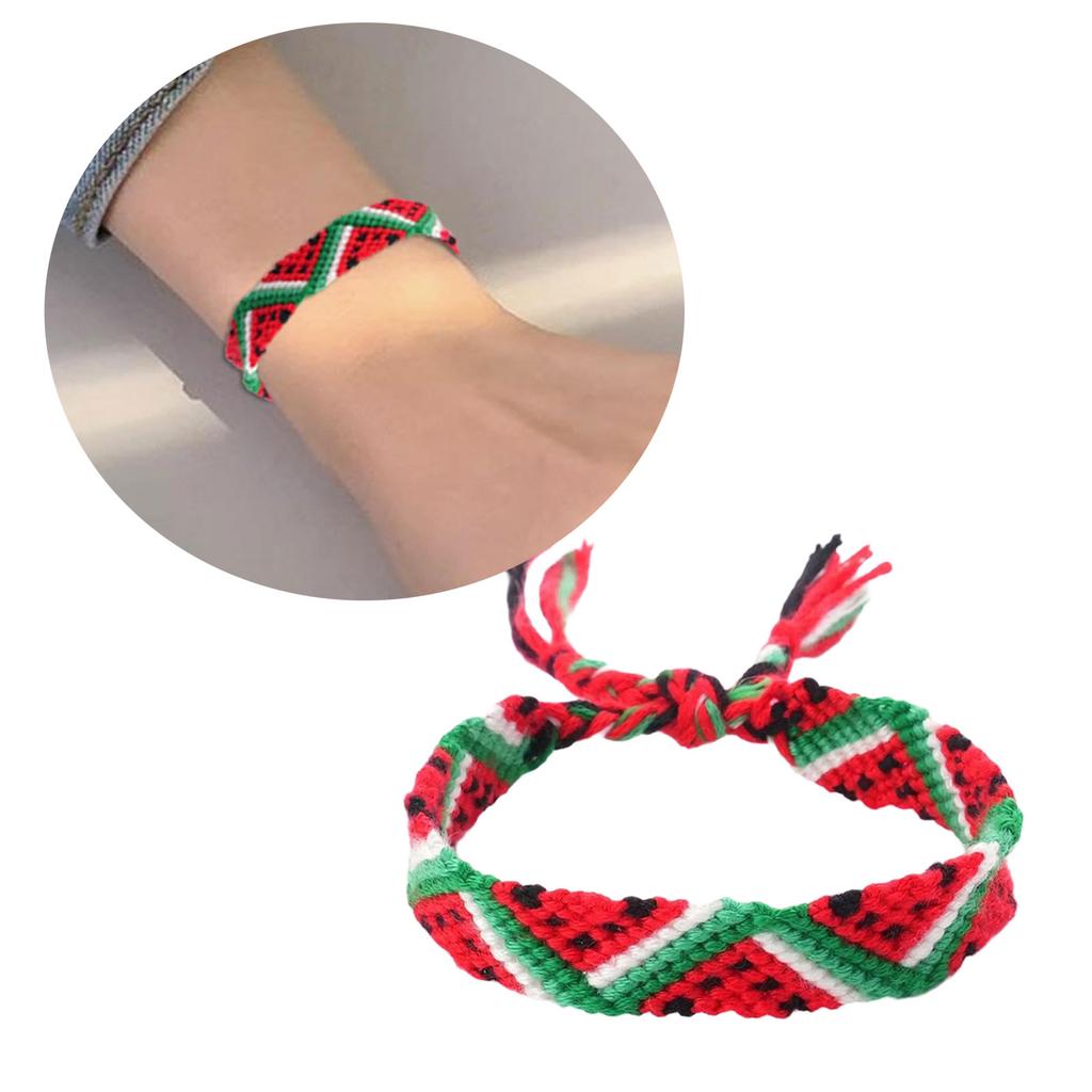 Watermelon Geometric Woven Bracelet Unisex Bracelet Adjustable Cotton Wristband Wrist Jewelry for Casual or Formal Wear
