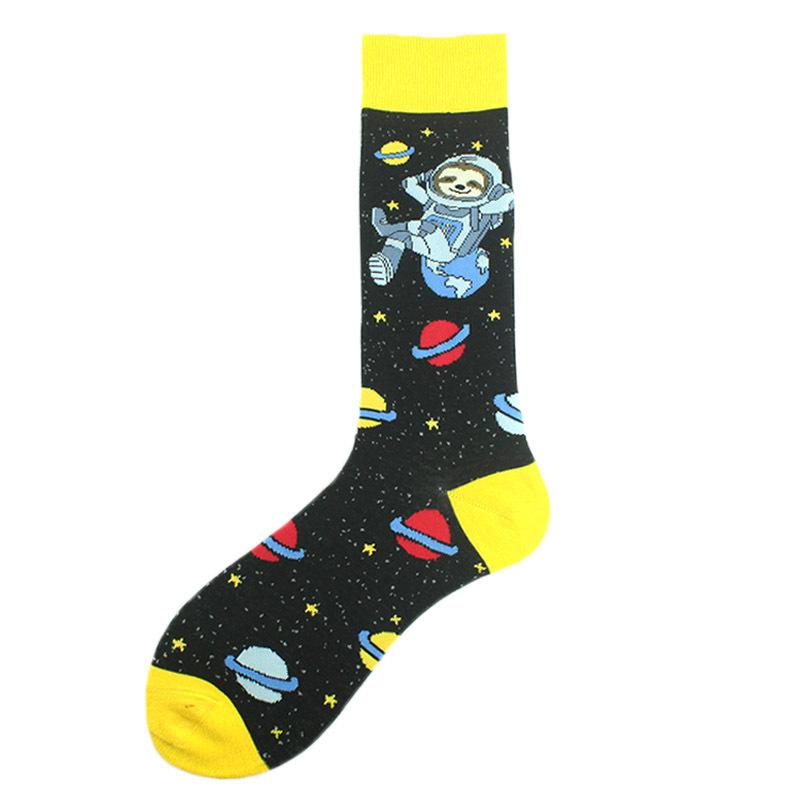 Happy Funny Unisex Painting UFO Astronaut Outer Space Rocket Men Crew Socks Male Boys Streetwear Cotton Causal Skateboard Sox