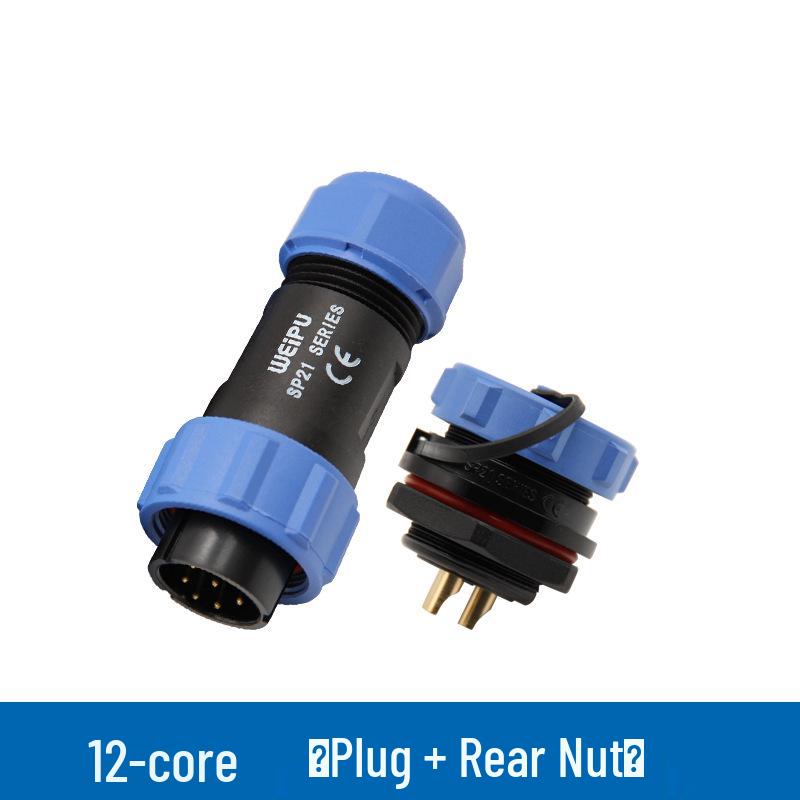 SP21 12-Pin Waterproof IP67 Aviation Plug Rear Nut Solder Connector