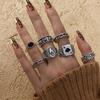 New dark hip-hop skull spider card exaggerated retro ring 24-piece set punk ring jewelry