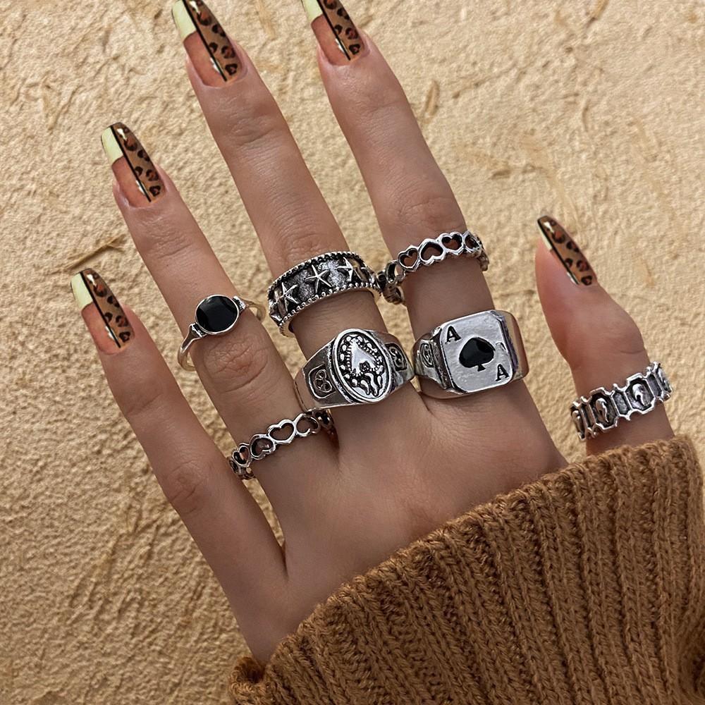 New dark hip-hop skull spider card exaggerated retro ring 24-piece set punk ring jewelry