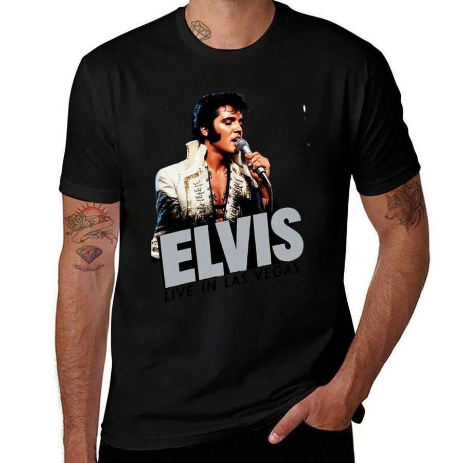 

Unisex s Short Sleeve T-Shirt Vintage Rock n Roll King Live In Las Vegas Neon Graphic Tee XL
