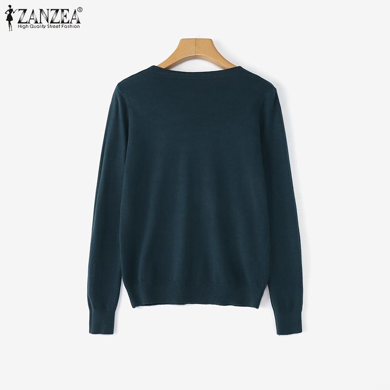 ZANZEA Autumn Spring Women V Neck Long Sleeve Stretch Casual Knitwear Sweater Undershirts