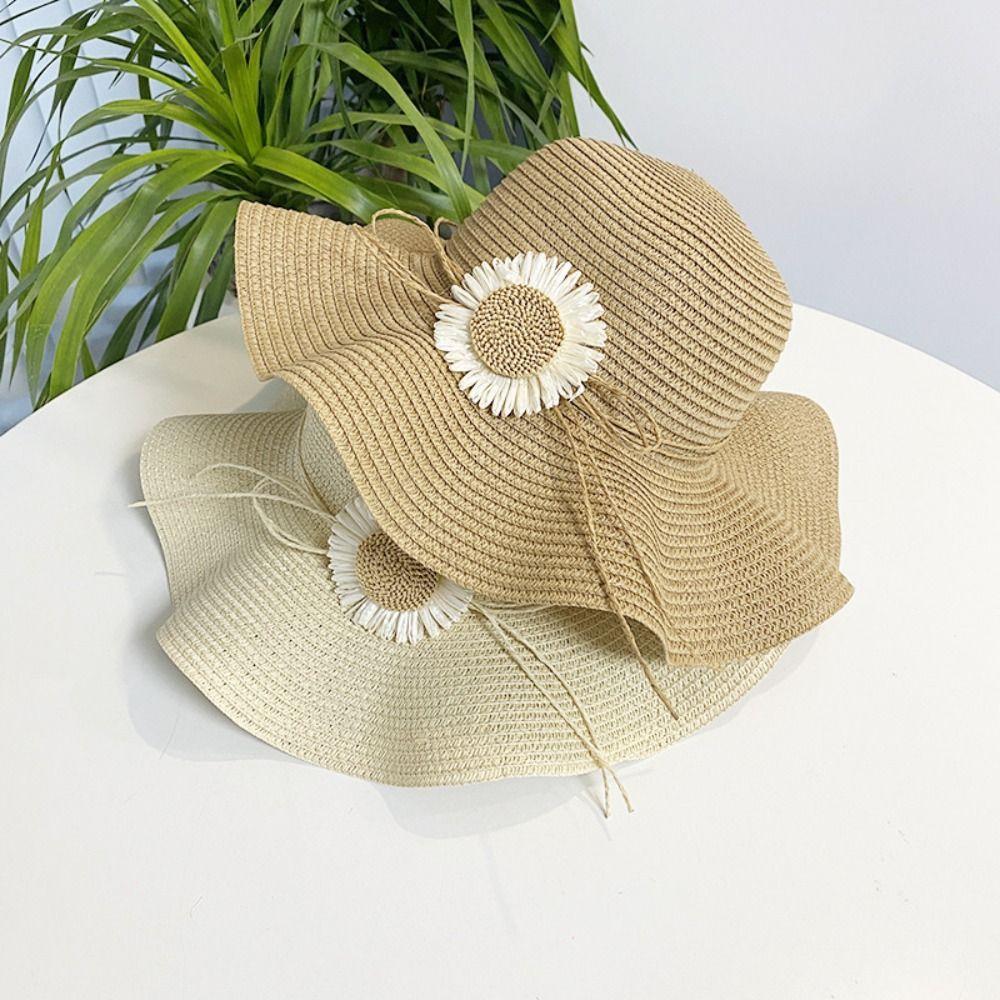 Spring Summer Bohemian Straw Hat Sun Flower Women's Sun Hat Ins Folding Straw Hats  Girls