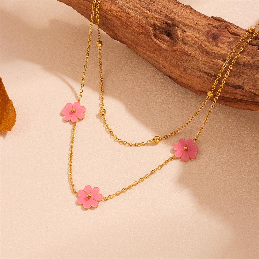 Non-Fading Titanium Steel Daisy Jewelry Set: Stainless Steel Earrings, Bracelet & Necklace for Women