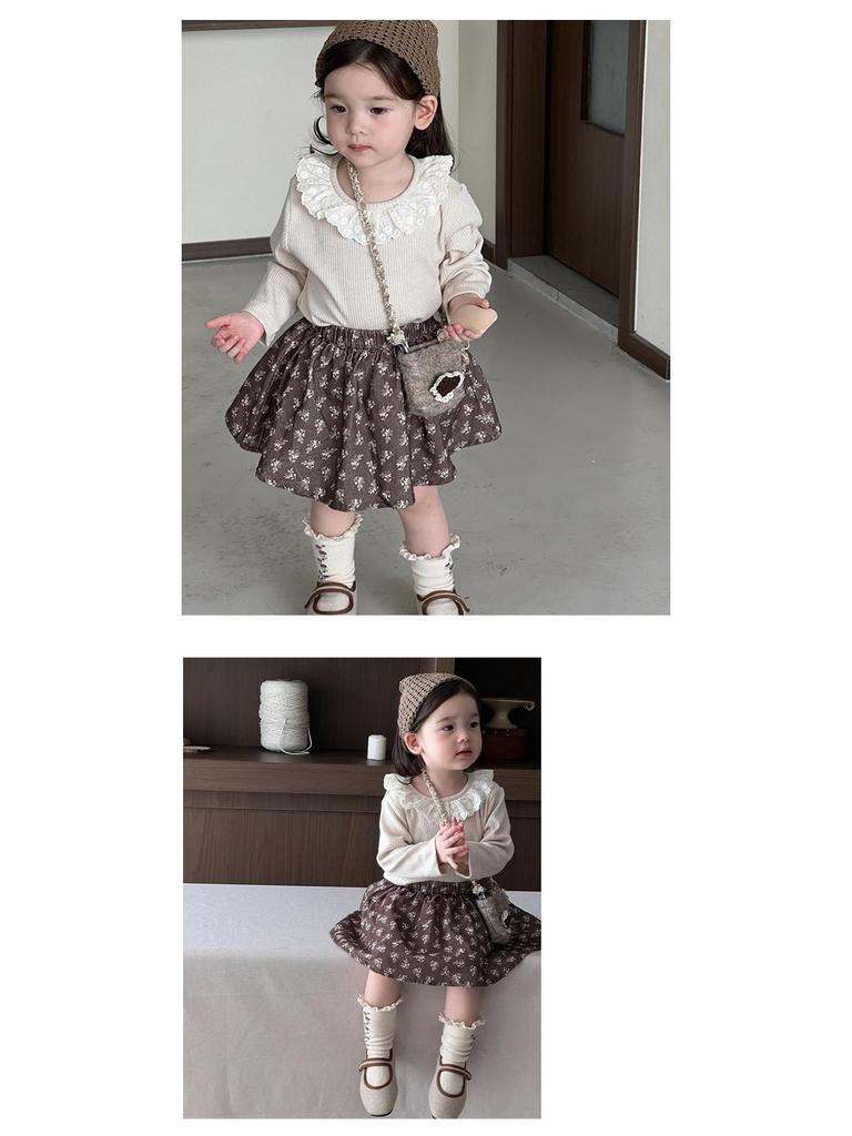 2025 Autumn Floral Doll Shirt & Skirt Set for Girls