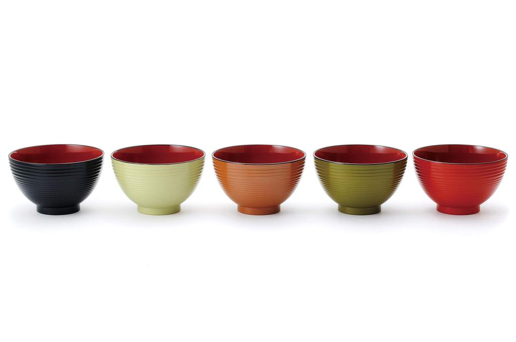 Masakazu Yamanaka Lacquerware Japanese Pattern Soup Set of 5 and Product 20921125 Dishwasher-Safe Bowl, 370ml, Colors Black, Ivory, Brown, Green,