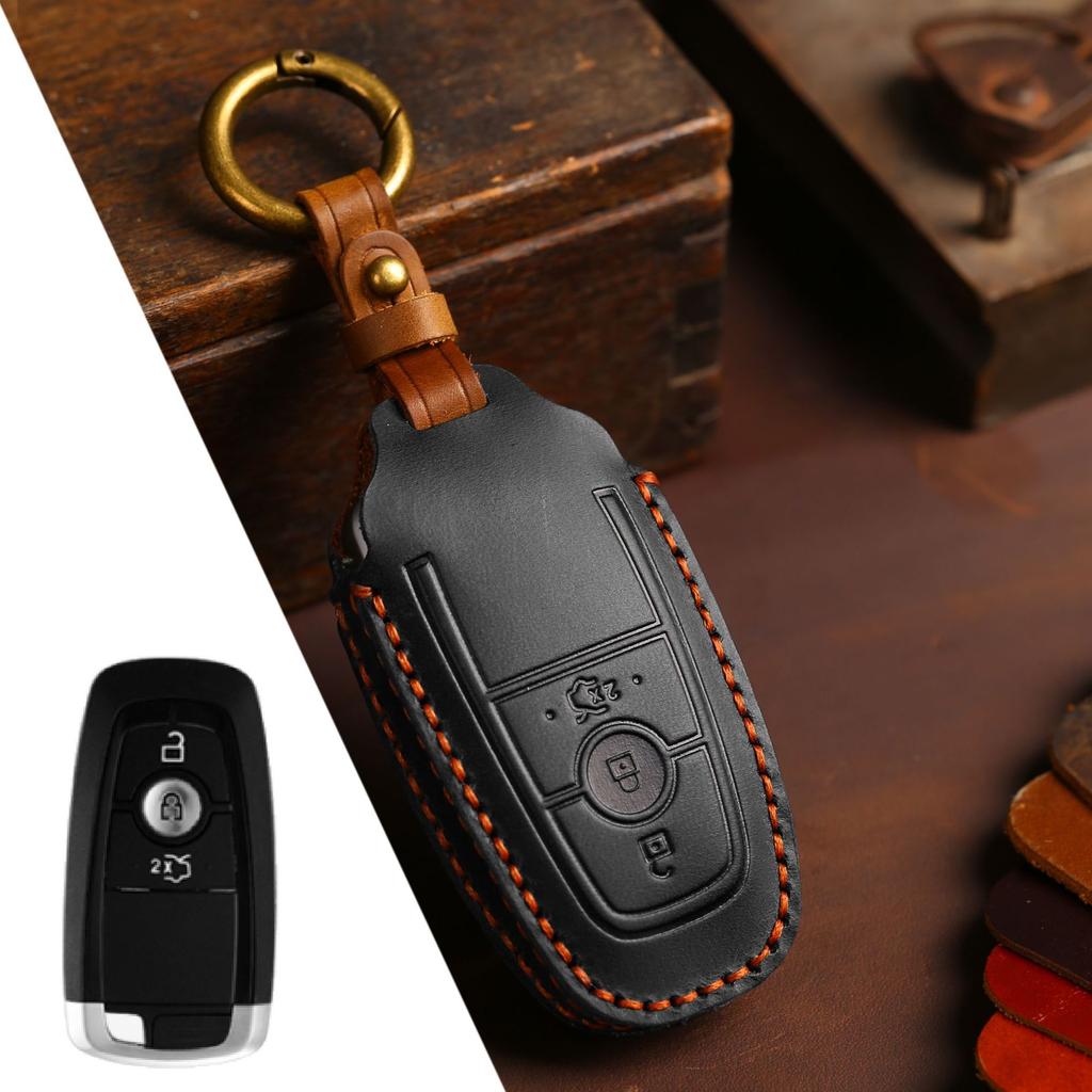 HALLMO Genuine Leather Car Key Case Cover For Ford