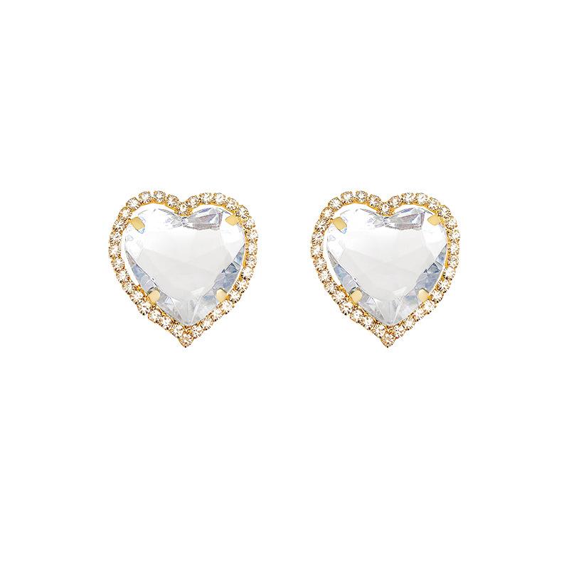 Korean Version Flash Diamond Love Stud Earrings High Sense Exaggerated Personality Internet Celebrity Earrings Light Luxury Temperament New Earrings