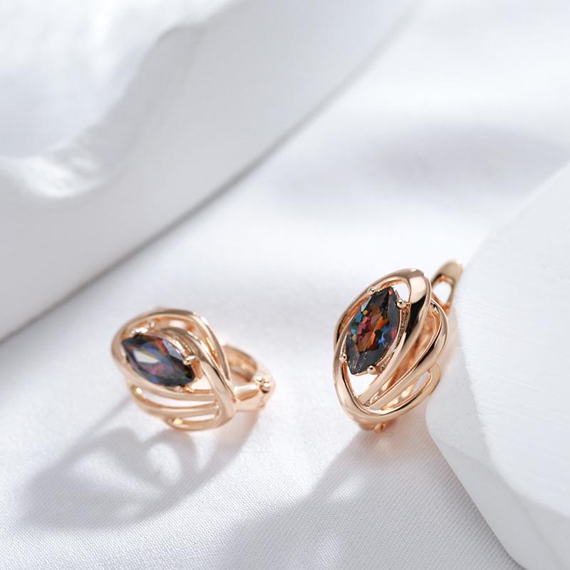 Luxury Colorful Natural Zircon Stone Earrings For Women  Rose Gold Color Vintage Fine Daily Jewelry Party Fine Earring