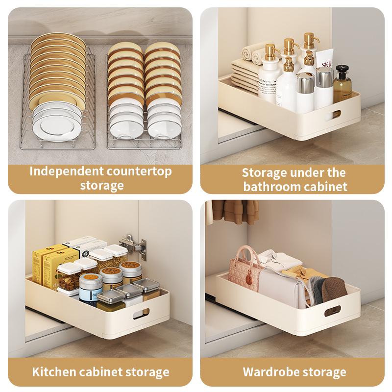 Kitchen Sliding Dish Rack Home Pull-out Drawer Bowl Storage Shelf Dish Drying Storage Box With Sliding Rail Kitchen Storage Rack