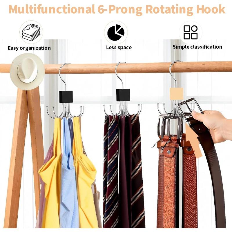 360° Rotating Storage Hanger Hook 6 Claw Metal Wooden Hook Up Belt Scarf Bra Tie Family Dormitory Storage Hanger
