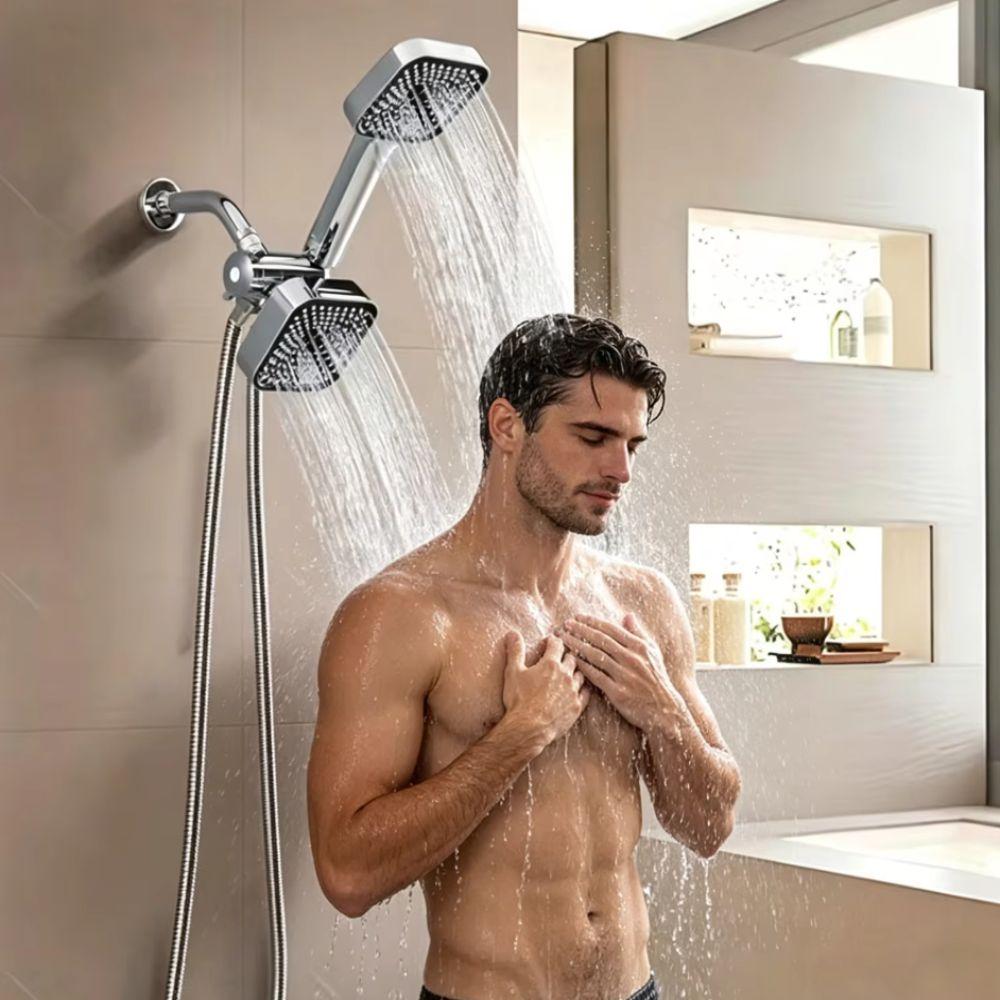 Square Design Square Handheld Shower Set Flexible Hoses Three-way Water Distributor Daily Use