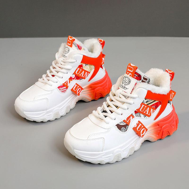 

ZY7826 new winter warm cotton shoes high-top women s shoes cotton shoes velvet student wear-resistant thick-soled cotton shoes 44 помаранчевий