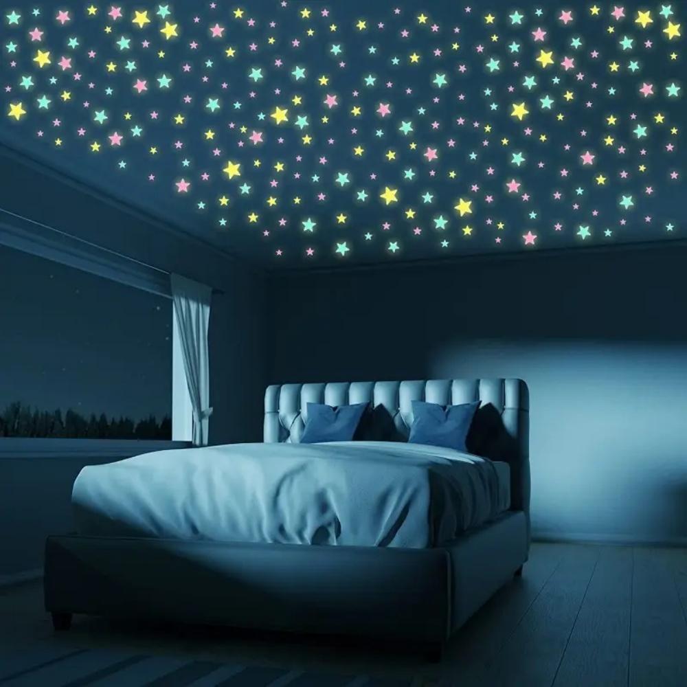 3D Star and Moon Energy Storage Fluorescent Glow In the dark Luminous on Wall Stickers for Kids Room living room Deca