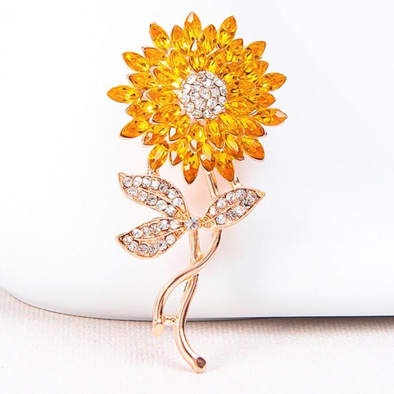 Glittering Rhinestones Floral Pin Comfortable Alloy Clasp Lapel Badge For Accessorizing Fashionable Outfit Enhancer