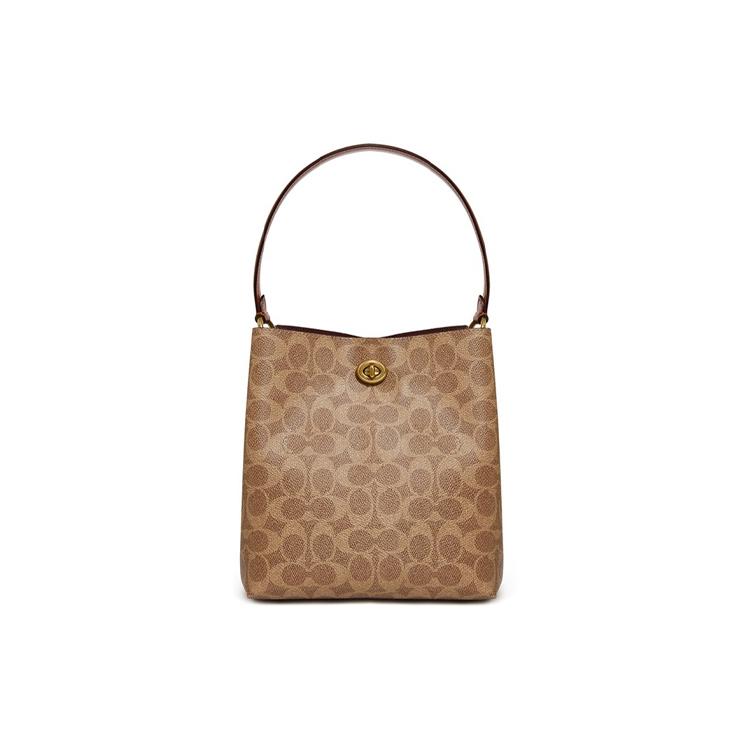 COACH Charlie Canvas With Leather Crossbody Bucket Bag, Shoulder Bag Small Women's Brown/Rusty 1027-B4NQ4