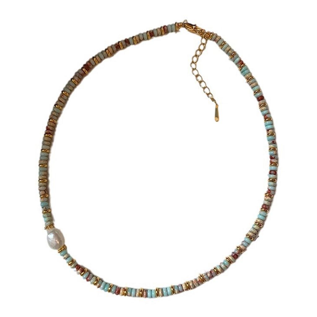 Colorful Artificial Crystal Bead Necklace Adjustable Length Beaded Neckchain Fashionable Beach Wear Jewelry for Women