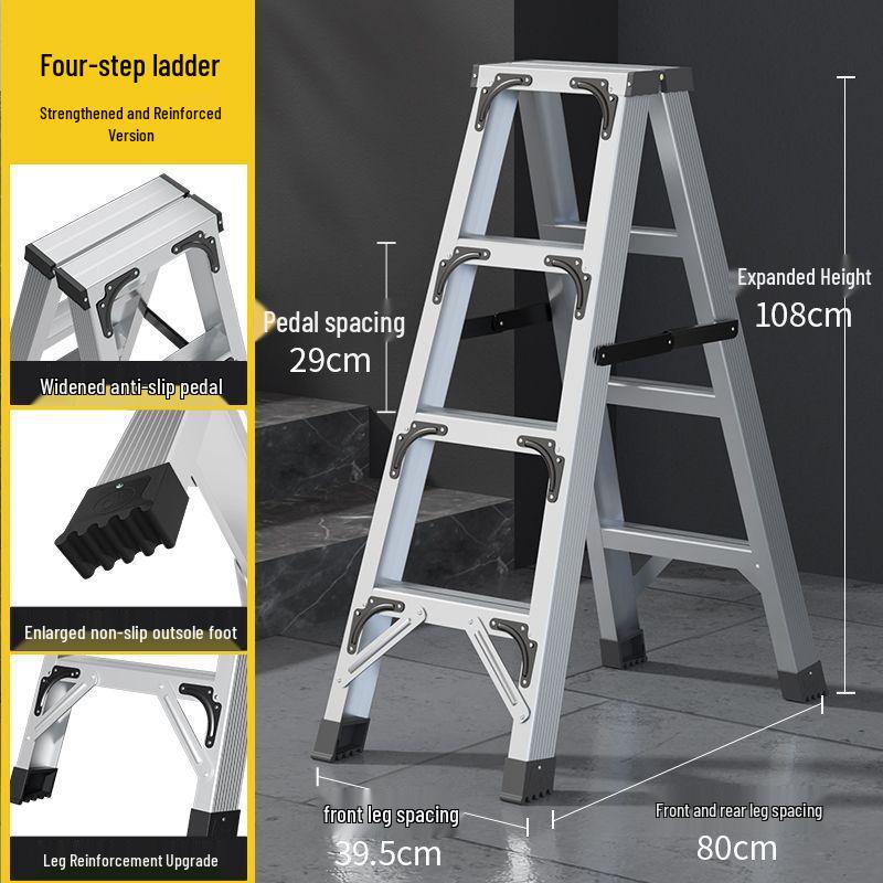 Heavy-Duty Aluminum Folding Ladder: Indoor/Outdoor Telescopic, Double-Sided, Portable.