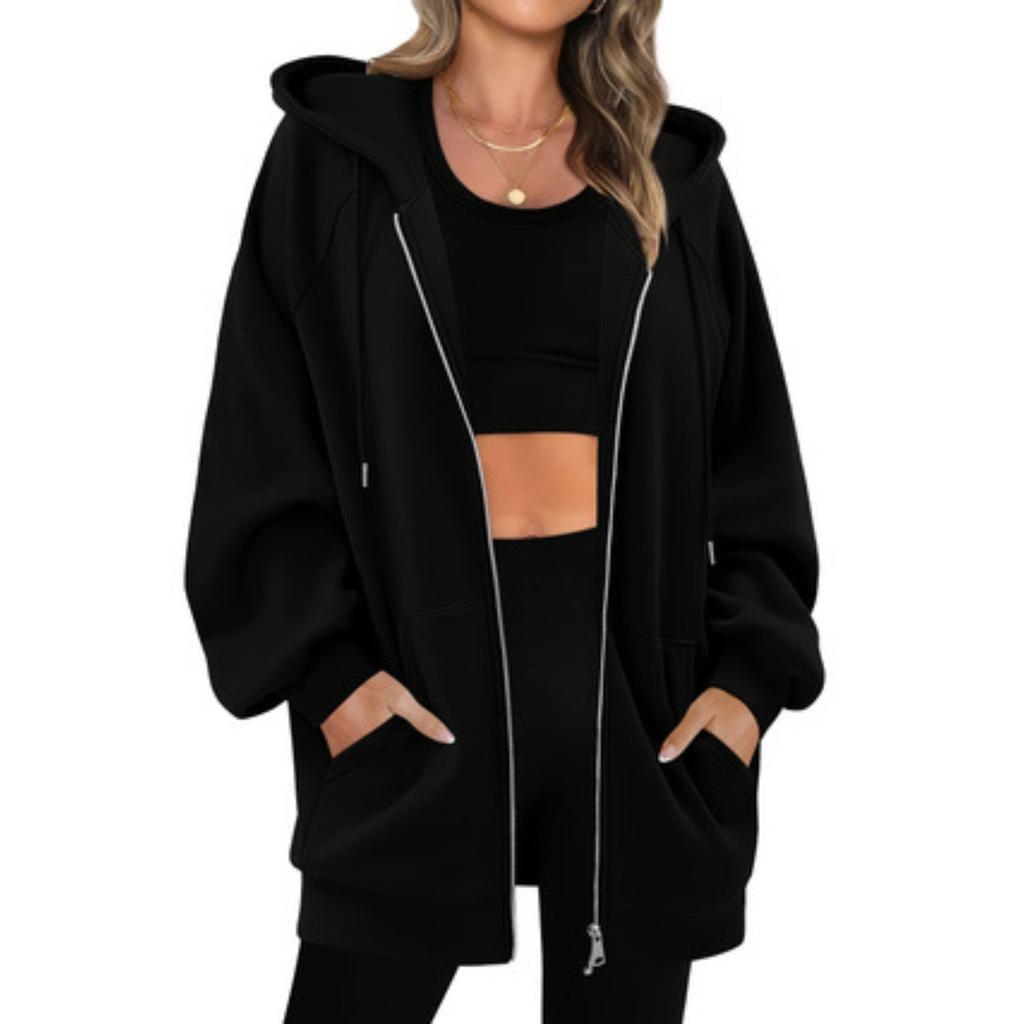 Women's Zip Up Hooded Hoodie Long Sleeve Loose Fit Casual Pullover Sweatshirt Top