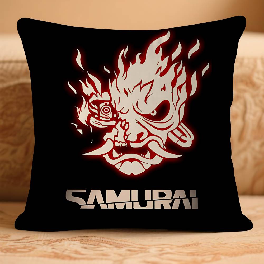 Наволочка C-Cyberpunk SamuraiS с логотипом, съемная, моющаяся, чехол для подушки – всесезонный мягкий лен 16x16Inch