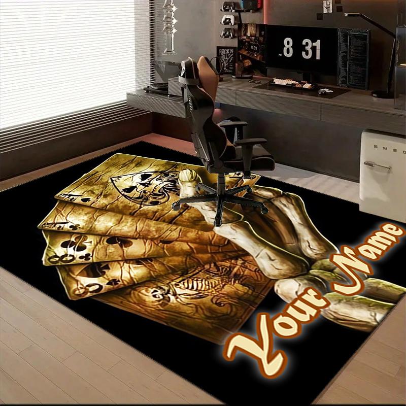 1PC Custom Name "Skull Cards: Death's Grip" Theme Floor Mat Ideal for Living Room, Game Rooms, Office, Bedroom Floor Mat Design