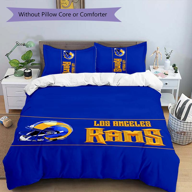 3pcs Los Angeles Rams logo pattern bedding set duvet cover set includes duvet cover &pillowcases, perfect all season bedroom decoration & gift