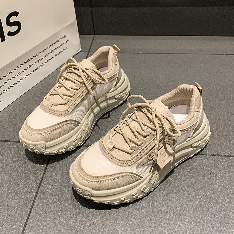 Korean version of women's shoes 2025 new spring and summer dad shoes versatile thick sole inner height increase mesh breathable high top white shoes
