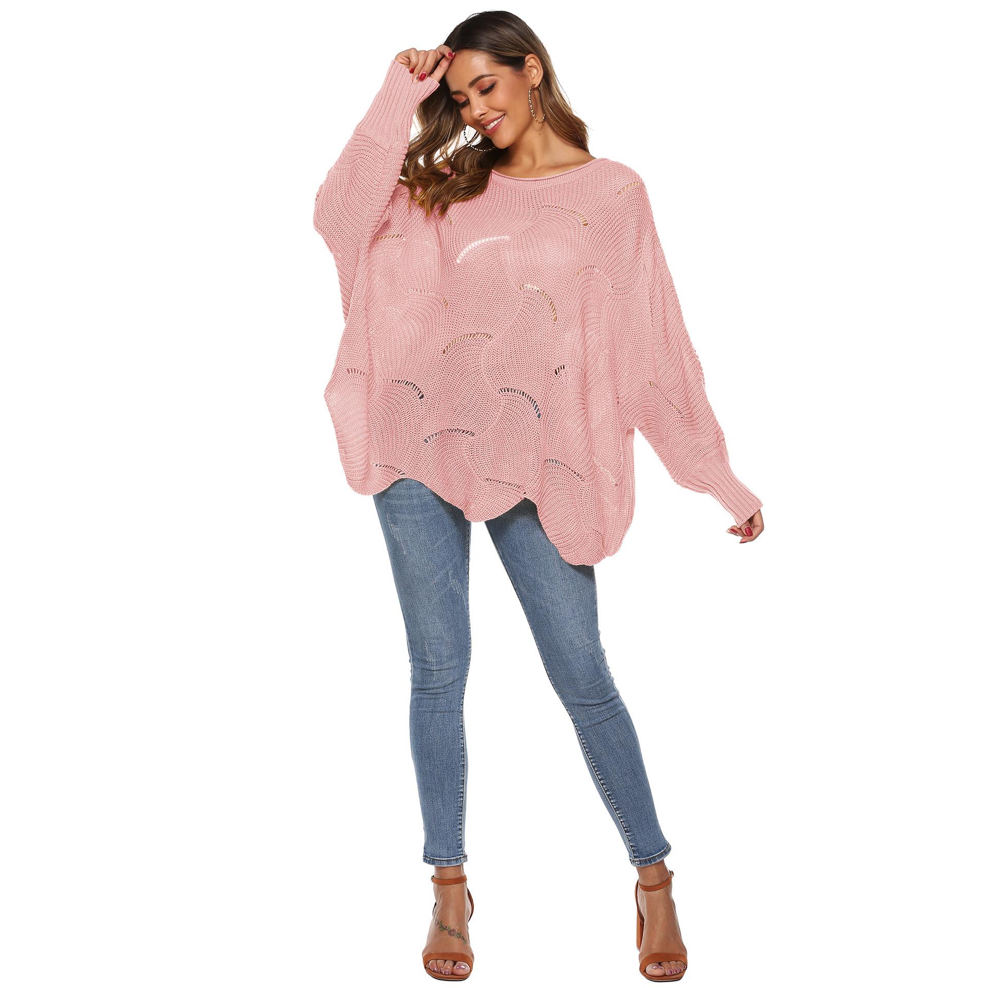 Осенне-зимний женский асимметричный свободный свитер с рукавами-фонариками «летучая мышь» — фото 6